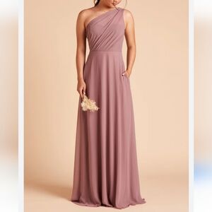 Birdy Grey Mauve Pink Chiffon Bridesmaid One Shoulder Dress New With Tags